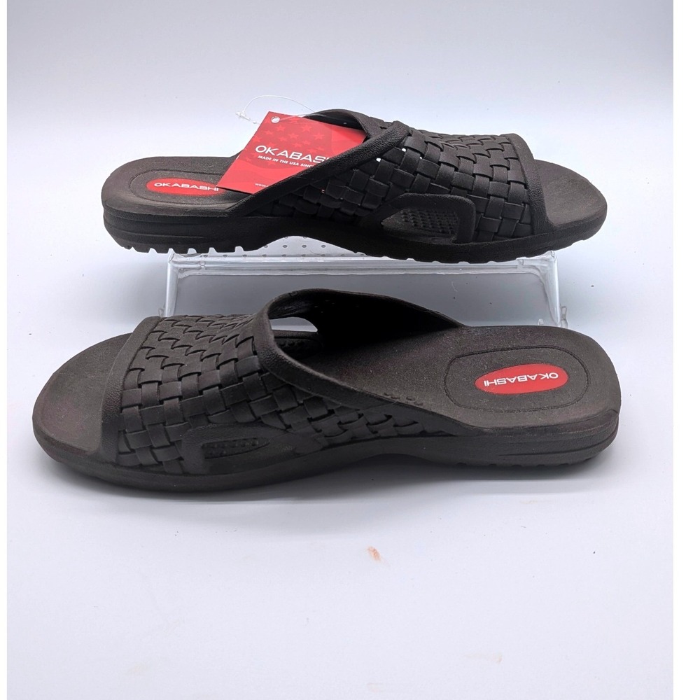 NWT Okabashi Men's Brown Slide Sandals Size Large 9.5-10.5 Made In USA Comfort